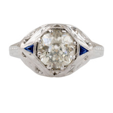 Antique 1.63 CTW Diamond & Blue Sapphire Engagement Ring