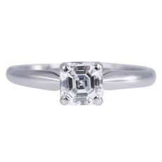 VVintage 0.87 CTW Asscher Cut Diamond Solitaire Engagement Ring