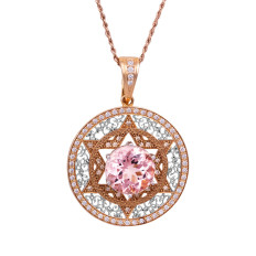 JUDY MAYFIELD 18KR/W 5.59CT RBC MORGANITE PRONG SET 0.63CTW (CHAMP/G-H/VS) RBC DIAMOND FILIGREE STAR OF DAVID PENDANT W/ DIAMOND BAIL (Jewelry)