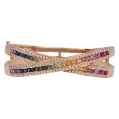 New 6.88 CTW Diamond & Rainbow Sapphire Bangle