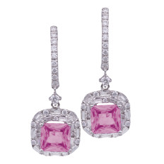 New 2.61 CTW Diamond & Hot Pink Sapphire Drop Earrings