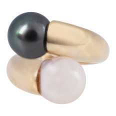 Vintage 9.5MM White & Tahitian Pearl Ring