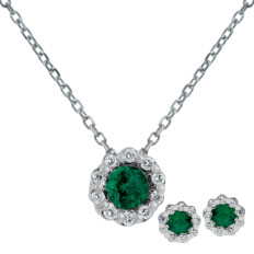 New Venetti 0.77 CTW Diamond & Emerald Earrings & Pendant Set