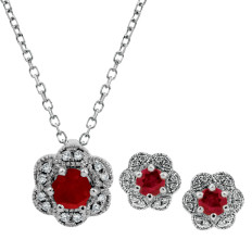 New Venetti 0.80 CTW Diamond & Ruby Earrings & Pendant Set