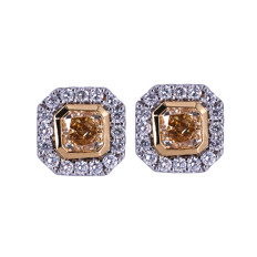 New 0.98 CTW Yellow & White Diamond Halo Earrings