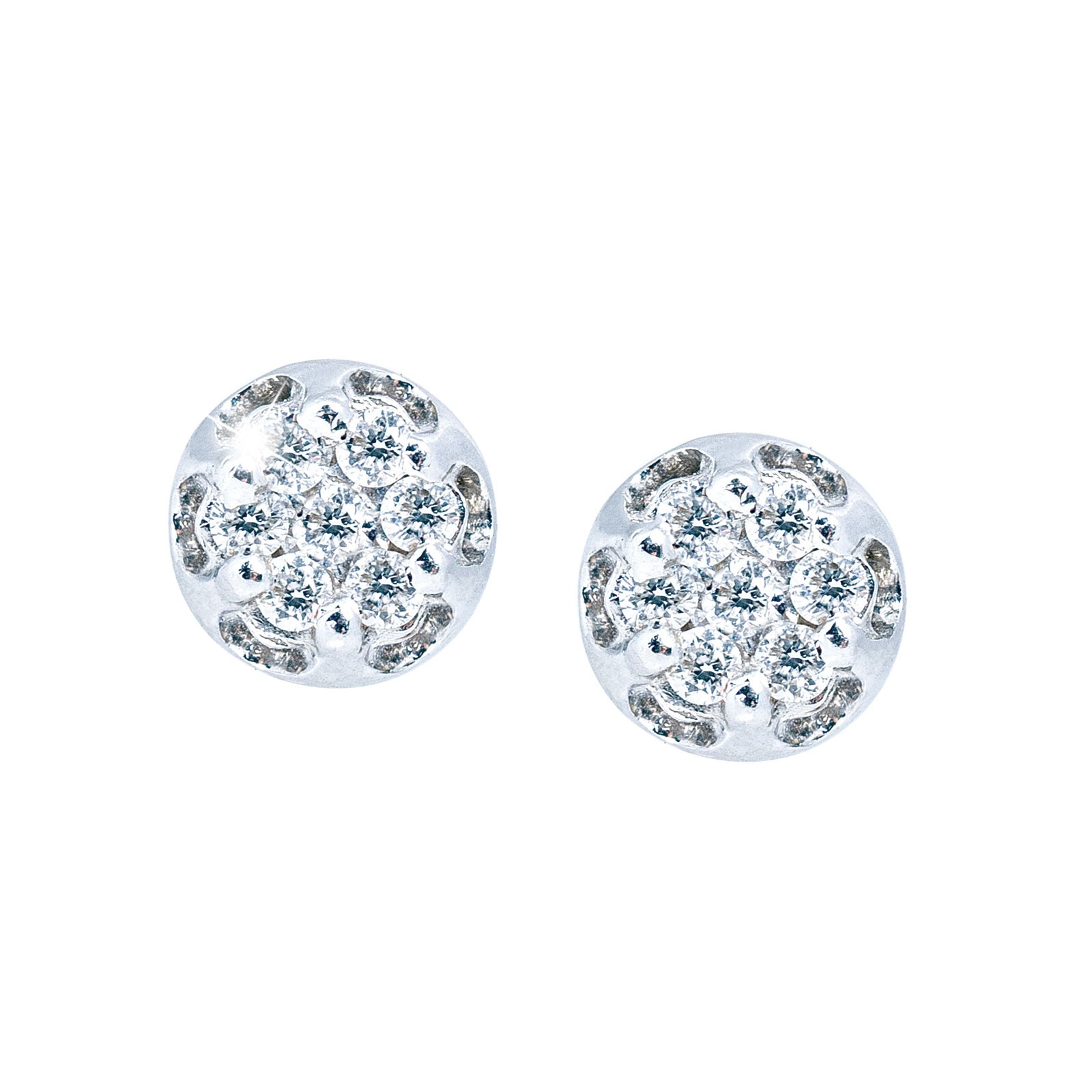 Round diamond stud earrings.