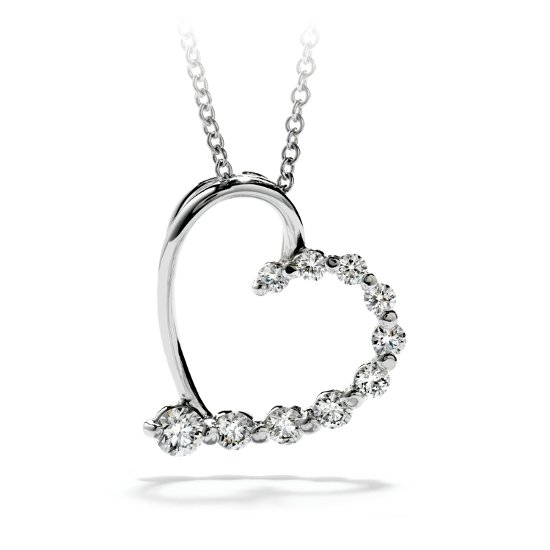 White gold heart-shaped necklace set with diamonds.