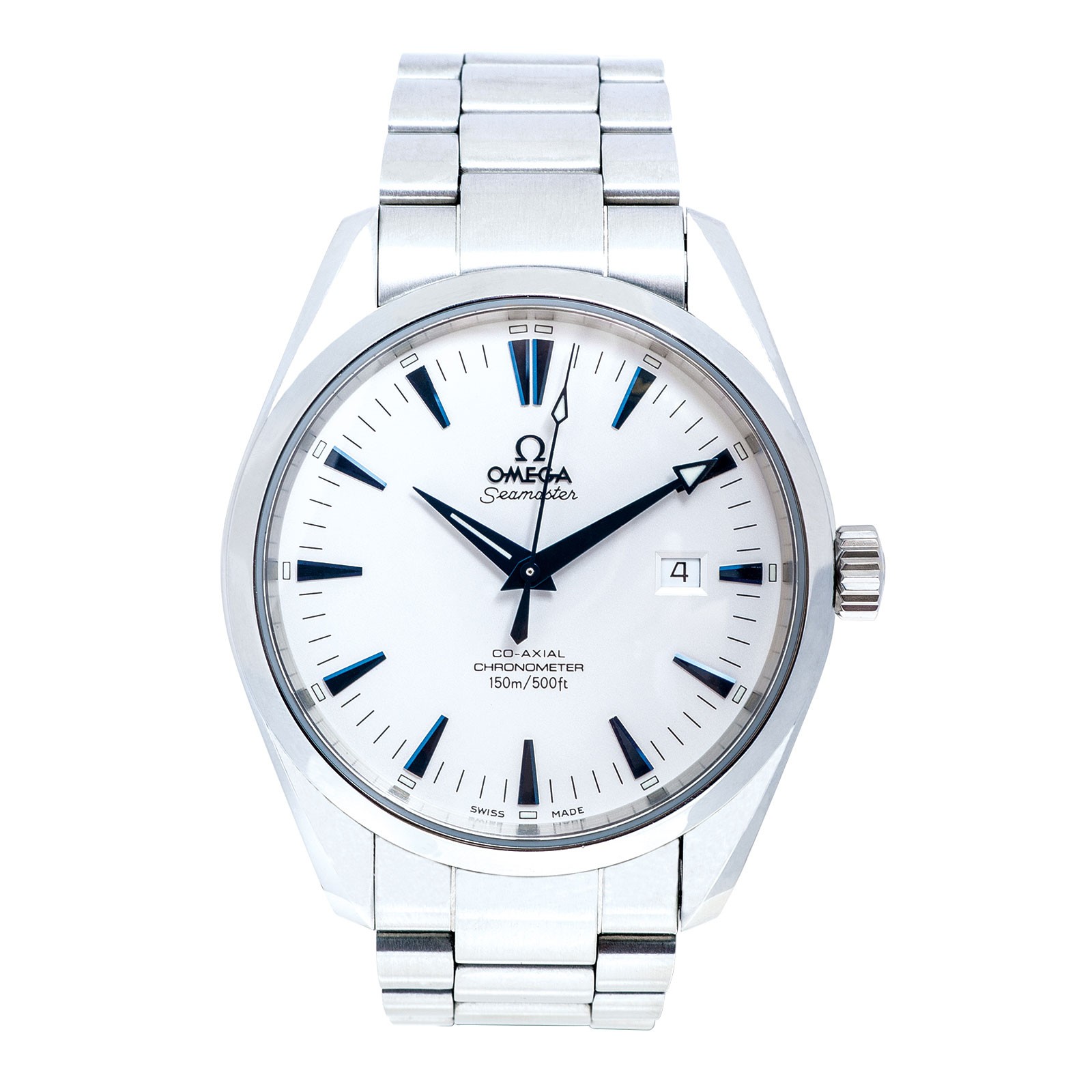 Pre-owned Omega Seamaster in stainless steel with a white dial.