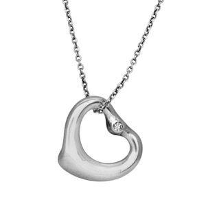 sterling silver open heart pendant set with round brilliant diamonds