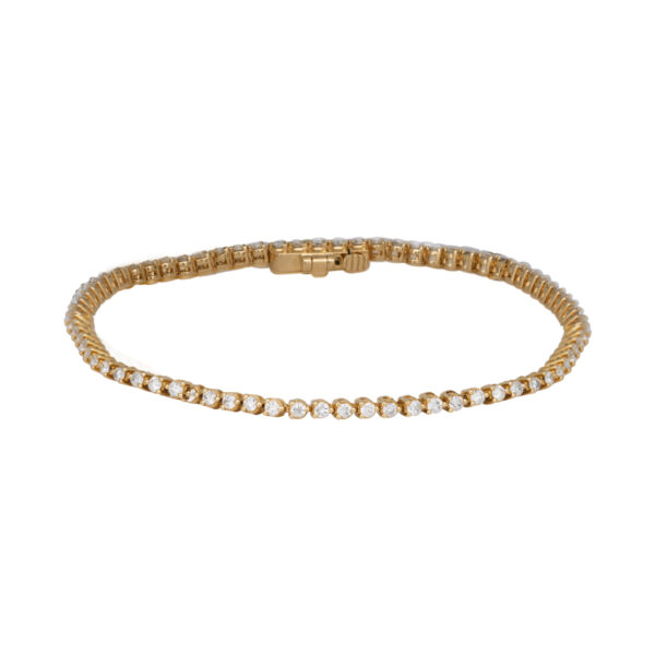 yellow gold tennis bracelet set with round brilliant diamonds