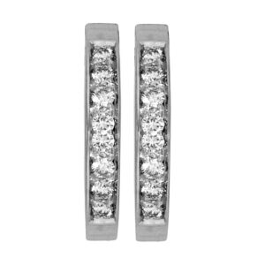 white gold huggie hoop earrings set with diamonds