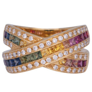 New Judy Mayfield 2.09 Carats Rainbow Sapphire & Diamond Rinb