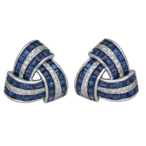 Vintage 7.56 Carats Diamond & Sapphire Swirl Earrings
