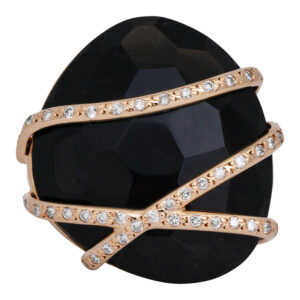 Vintage 41.49 Carats Onyx & Diamond Freeform Ring