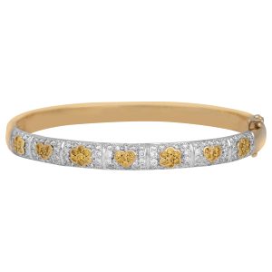 Vintage 3.85 Carats Fancy Yellow & White Diamond Heart Bangle Bracelet
