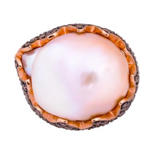 Vintage Pink Pearl & 6.50 Carats Champagne, Yellow & Pink Diamond Ring
