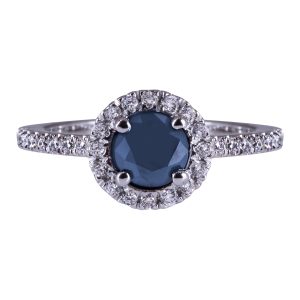 Vintage 0.80 CTW Black & White Diamond Halo Engagement Ring