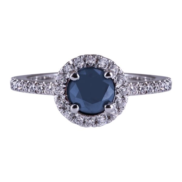 Vintage 0.80 CTW Black & White Diamond Halo Engagement Ring