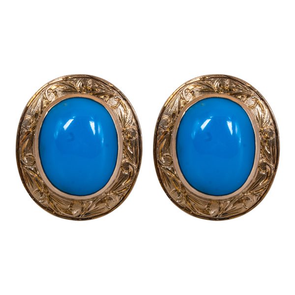 Vintage Oval Turquoise Filigree Stud Earrings