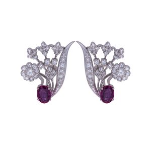 Vintage 2.66 CTW Diamond & Pink Sapphire Climber Flower Earrings