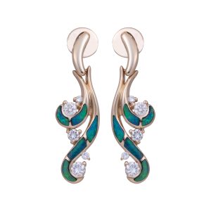Vintage Na Hoku 0.50 Carats Diamond & Opal Inlay Waterfall Drop Earrings