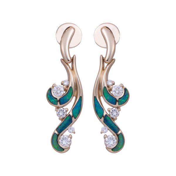 Vintage Na Hoku 0.50 Carats Diamond & Opal Inlay Waterfall Drop Earrings