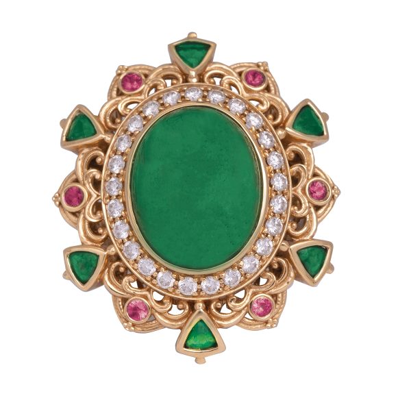New Judy Mayfield 8.91 Carats Green & Pink Tourmaline & Diamond Halo Ring