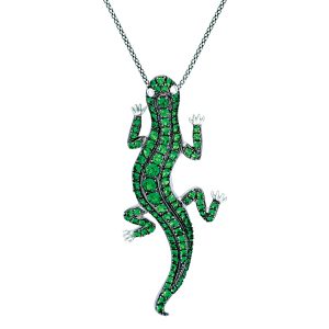 Vintage 5.95 Carats Tsavorite Garnet & Diamond Gecko Brooch-Pendant
