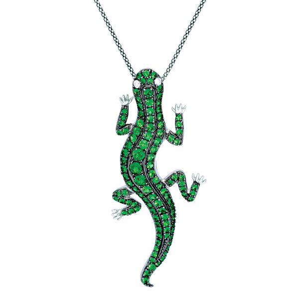 Vintage 5.95 Carats Tsavorite Garnet & Diamond Gecko Brooch-Pendant