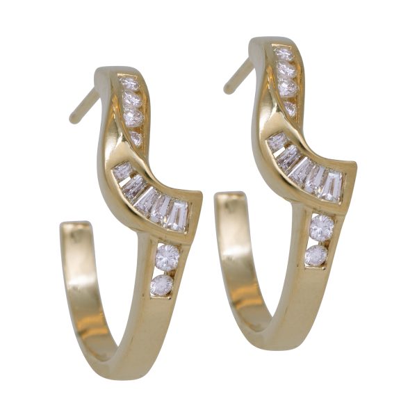 Vintage 0.47 Carats Baguette Diamond Hoop Earrings