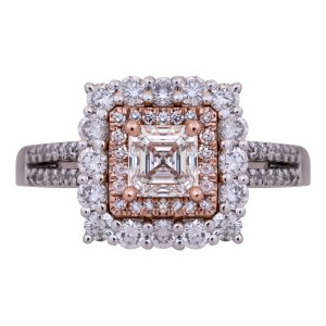 Vintage 1.93 Carats Asscher Diamond Double Halo Ring