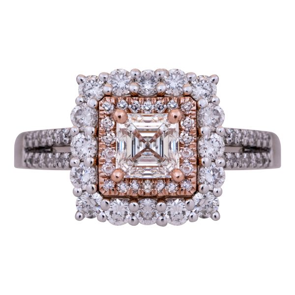 Vintage 1.93 Carats Asscher Diamond Double Halo Ring