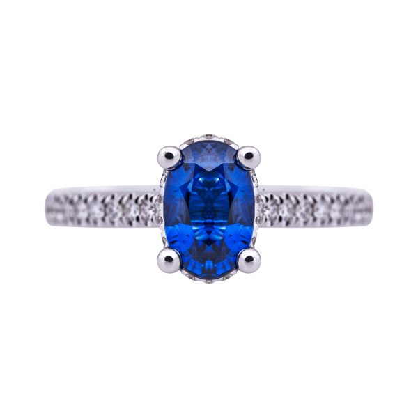 New 1.53 Carats Blue Sapphire & Diamond Halo Ring