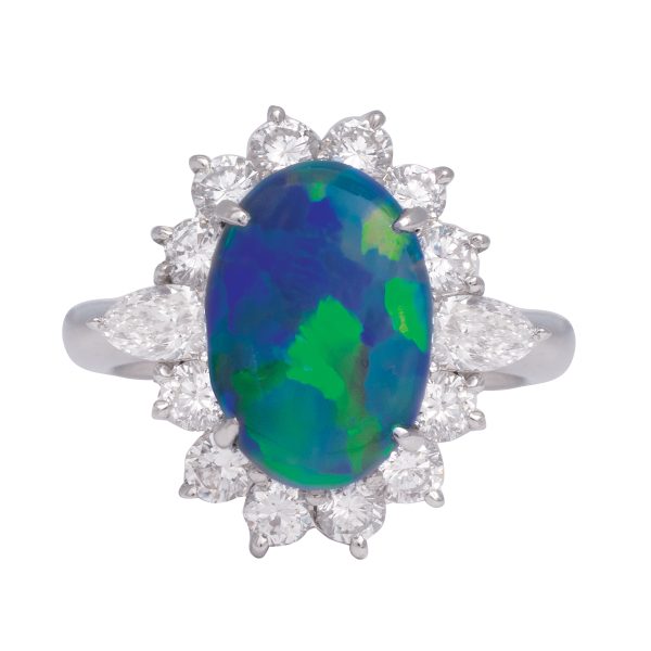 Vintage 3.73 Carats Australian Opal & Diamond Halo Ring