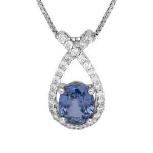 New 2.36 Carats Blue Sapphire & Diamond Halo Pendant