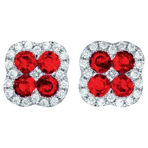 New 1.14 Carats Ruby & Diamond Clover Earrings