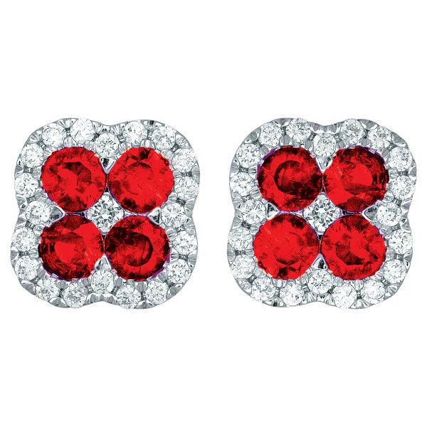 New 1.14 Carats Ruby & Diamond Clover Earrings