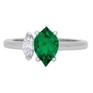 New Chatham 1.29 Carats Lab-Grown Emerald & Diamond 2-Stone Ring