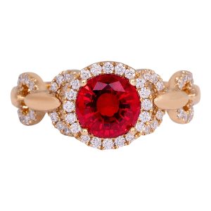 New Chatham 2.23 Carats Lab-Grown Ruby & Diamond Halo Ring