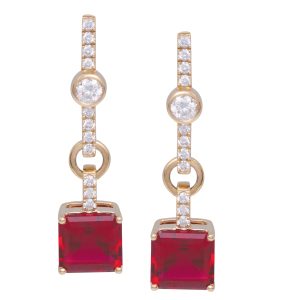 Chatham 4.93 Carats Lab-Grown Rubies & Diamond Drop Earrings