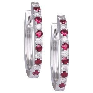 New 0.30 Carats Ruby & Diamond Hoop Earrings