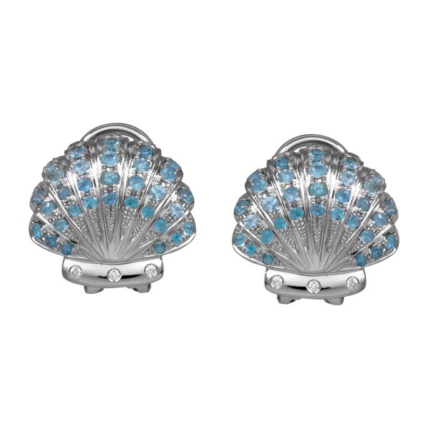 New 1.22 Carats Paraiba Tourmaline & Diamond Shell Earrings