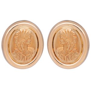 Vintage 18K Gold Portrait Cameo Style Earrings
