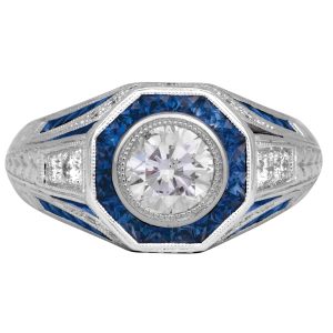 Vintage Beverly K 1.10 Carats Diamond & Sapphire Art Deco Style Ring
