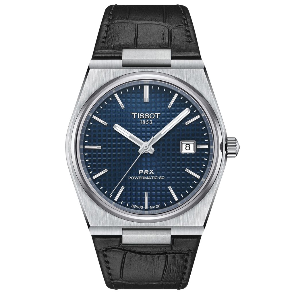 a picture of a tissot prx powermatic 80 blue dial