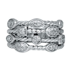 sterling silver white gold diamond 4-row band