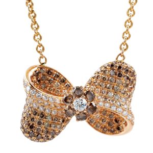 Vintage 1.00 Carat Chocolate & Near Colorless Diamond Bow Necklace