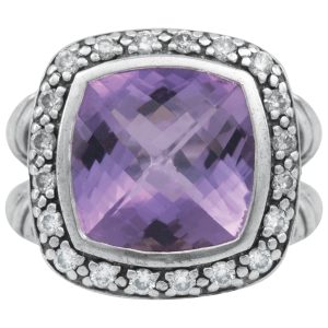 Vintage David Yurman 0.30 CTW Diamond & Amethyst Albion Halo Ring