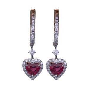 New 2.35 CTW Diamond & Ruby Halo Heart Earrings