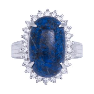 Vintage 9.40 CTW Diamond & Lapis Lazuli Halo Ring